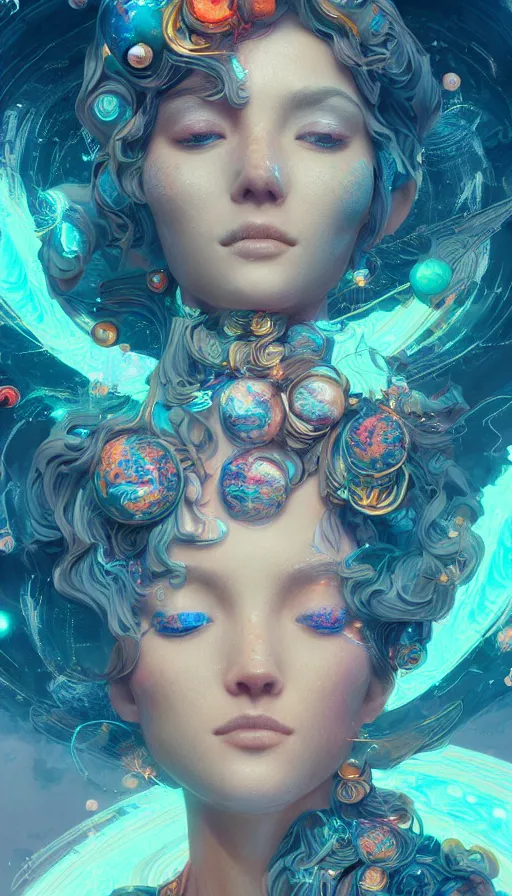 Image similar to a beautiful goddesses, planets crashing, highly detailed, digital painting, refreshing, trending on artstation, octane render, illustration by james jean