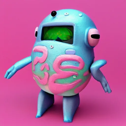 Prompt: 3 d poked bot from poked studio uk, bot art by lisa frank, cgsociety, 3 d sculpture