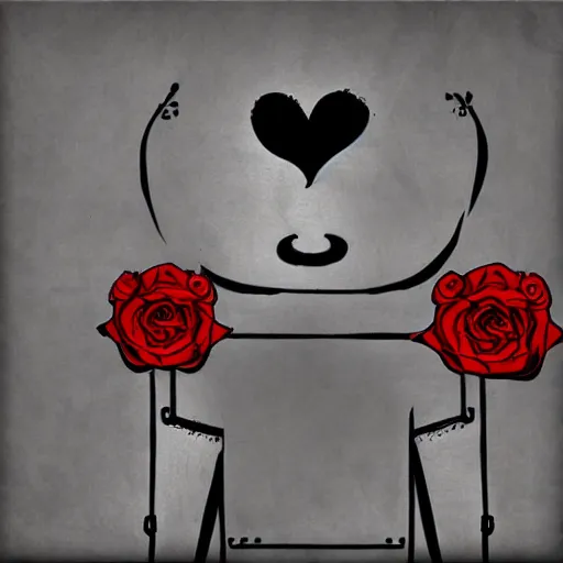 Image similar to a robot holding a rose in the style of Banksy, graffiti, digital art