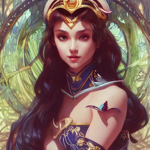 Prompt: Sailor Moon, queen of the jungle, fully clothed, pet animal, D&D, fantasy, intricate, cinematic lighting, highly detailed, digital painting, artstation, concept art, smooth, sharp focus, illustration, art by Artgerm and Greg Rutkowski and Alphonse Mucha