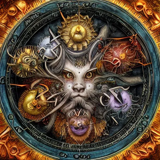 Image similar to detailed and sharp leo zodiac artwork, mystic style, detailed, 8 k, detailed, symmetrical, by brian froud