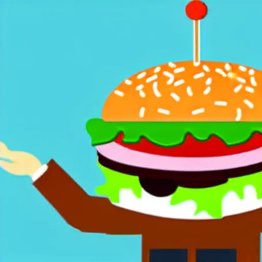 Prompt: a human living in a hamburger, the human is inside the burger cooking burgers