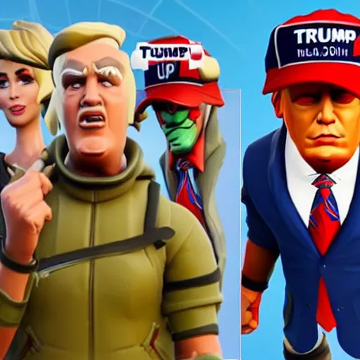 Image similar to donald trump in fortnite, new skin, collaboration