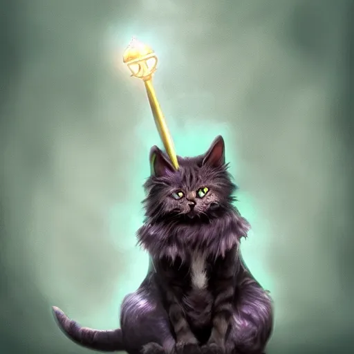 Prompt: fantasy cat holding magical staff, high detail, digital art, concept art,fantasy art, 4k