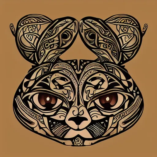 Image similar to tattoo sketch, cat, winks, draft, organic ornament, maori, vector