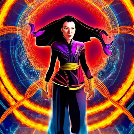 Image similar to a beautiful female that is a portal to another dimension in the style of dr strange