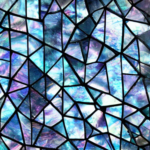 Prompt: dark matter faceted reality breaks into fragments, the mother - of - pearl sky and the black window