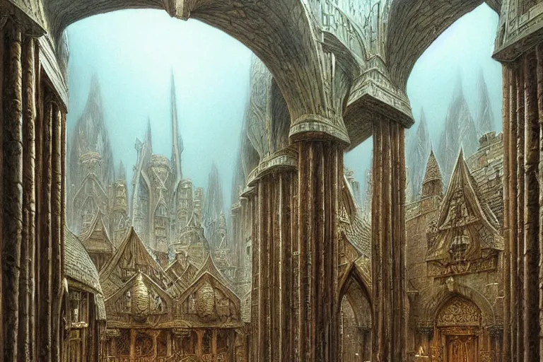 Prompt: The majestic halls of the dwarven kingdom | John Howe |
