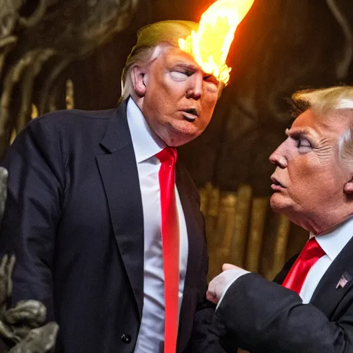 Prompt: donald trump communicating with sauron the dark lord