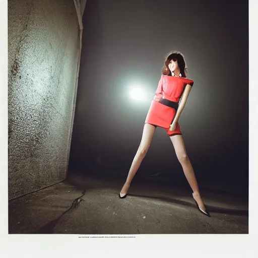 Image similar to fisheye medium format photograph of a surreal fashion shoot at night