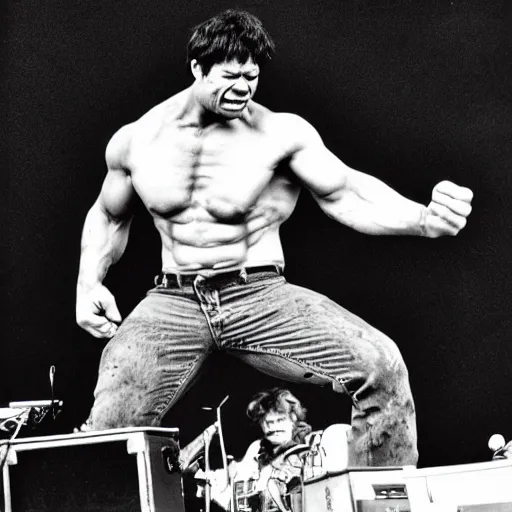 Image similar to hulk performing at woodstock