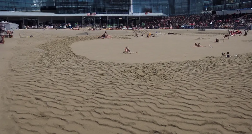 Image similar to olympic swimming in sand. instead of water there is sand