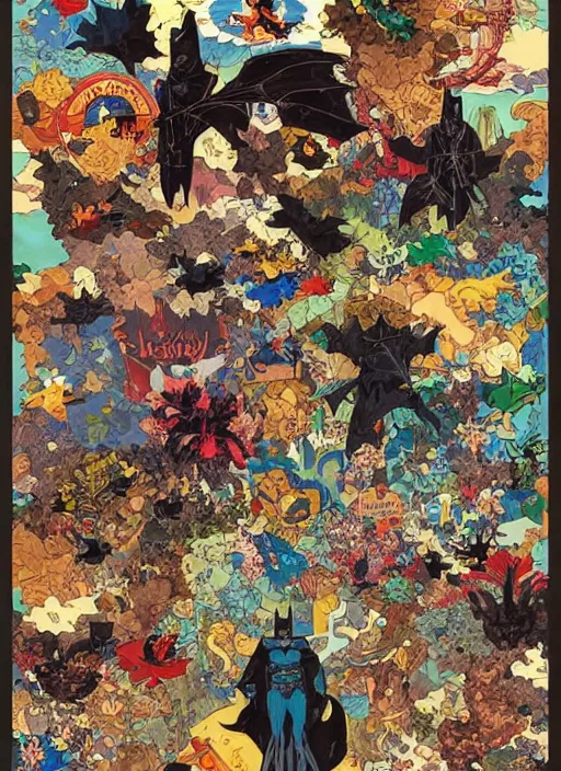 Prompt: !!!!! very coherent!!!!! oil painting, batman poster detailed patterns, bats pop art, bats splash painting, bats, art by geof darrow, ashley wood, alphonse mucha, makoto shinkai, dark shadow