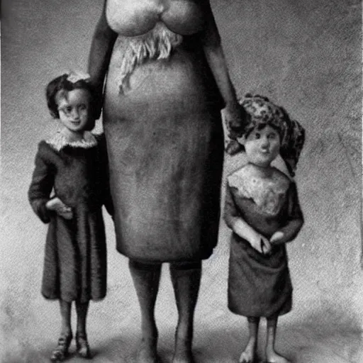 Image similar to the mother was great. she made even the giants look small. the giants were great. thou art tiny, like a little doll.