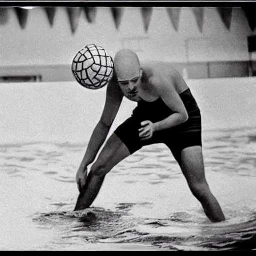 Image similar to vintage photograph of Cthulhu playing water polo