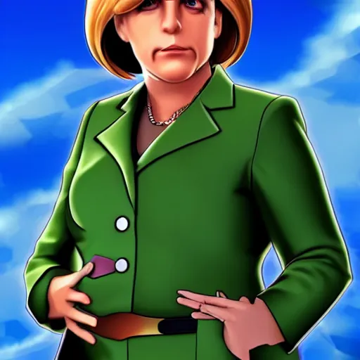 Image similar to a JoJos Bizzarre Adventure character looking like angela merkel, color scheme
