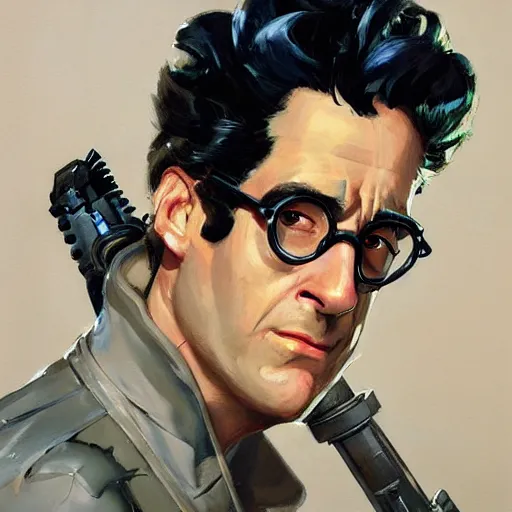 Image similar to greg manchess portrait painting of armored ghostbuster egon spengler as overwatch character, medium shot, asymmetrical, profile picture, organic painting, sunny day, matte painting, bold shapes, hard edges, street art, trending on artstation, by huang guangjian and gil elvgren and sachin teng