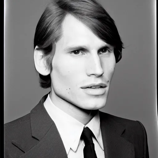 Image similar to A photograph portrait of Jerma985 with short-medium length hair a combover wearing early 1970s menswear in the early 1970s, taken in the early 1970s, grainy, taken on a 1970s Polaroid Camera, realistic, hyperrealistic, very realistic, highly detailed, very detailed, extremely detailed, detailed, digital art, trending on artstation, colorized photo