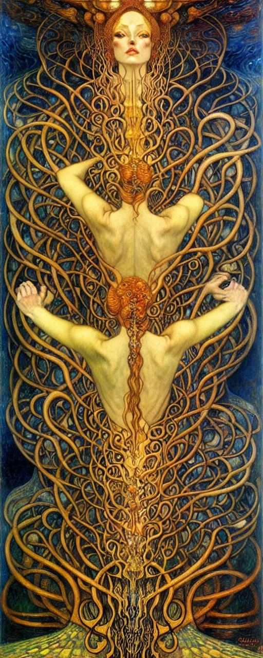 Image similar to Divine Chaos Engine by Karol Bak, Jean Delville, William Blake, Gustav Klimt, and Vincent Van Gogh, symbolist, visionary