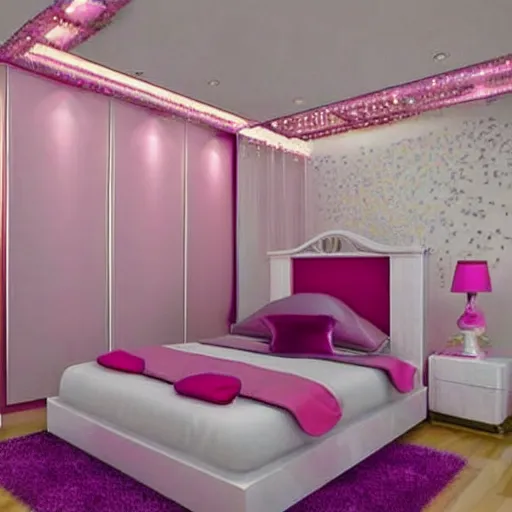 Prompt: interior of a space princess bedroom, photo from interior design magazine