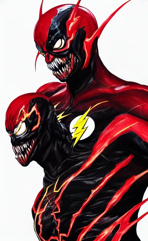 Prompt: full body portrait of venom as the flash, black and red, dynamic lighting, cinematic, ultra detailed, trending on art station, stunning visuals, creative, fantasy concept art