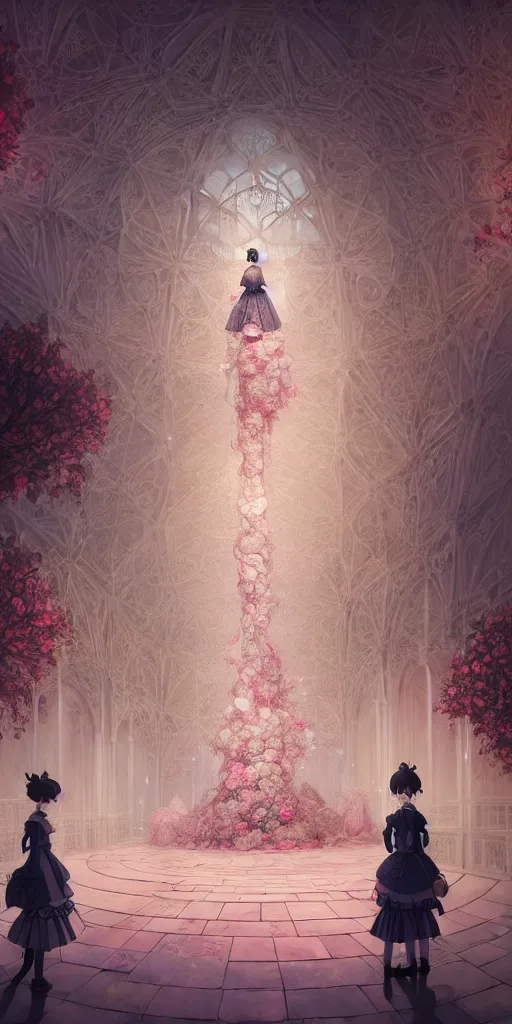 Prompt: the beautiful hyperdetailed physical rendering of a single rose wedding gothic lolita dress clothing design display in exhibition hall, perfectly shaded, atmospheric lighting, in the style of makoto shinkai victo ngai and peter mohrbacher studio ghibli artgerm karol bak beeple, surrealistic style, 8 k hd, 3 drender