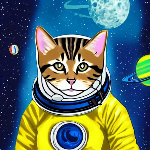 Prompt: a cat wearing a space suit while floating in space, digital art - 9