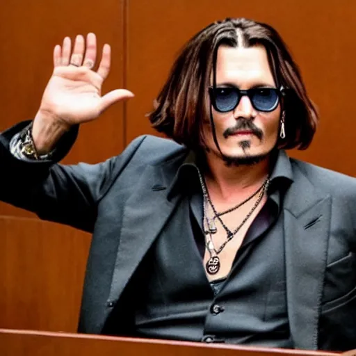 Image similar to johnny depp cheering in court as he wins defamation case, 4 k, photorealistic photography