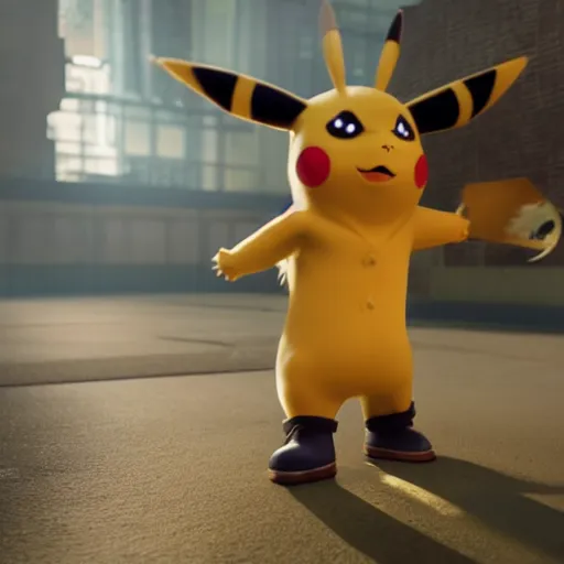 Image similar to A movie still of Pikachu as Detective Conan, exploration, photorealistic, concept art, cinematic, trending on artstation , realistic , 20mm camera , corona render , rule of thirds, hyper detailed , octane , 8k, photo-realistic maximum detail , volumetric light moody cinematic epic , ultra photoreal, octane render, render in unreal engine 5, 8k