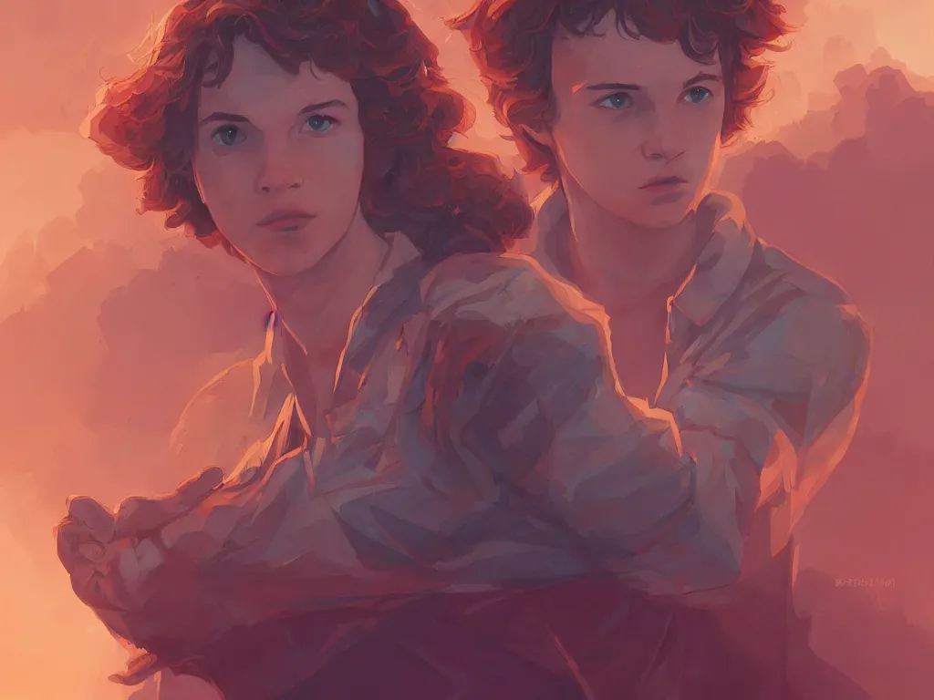 Image similar to hero world stranger things, behance hd by jesper ejsing, by rhads, makoto shinkai and lois van baarle, ilya kuvshinov, rossdraws global illumination, golden ratio, symmetrical beauty face