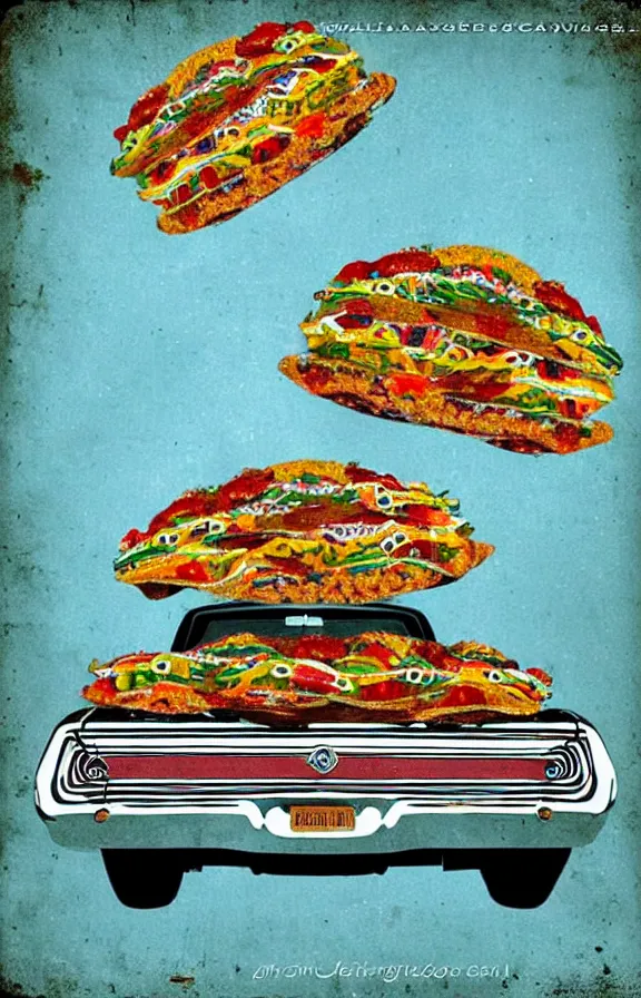 Prompt: the most beautiful galaxie made of tacos. Vintage sci-fi soft grainy