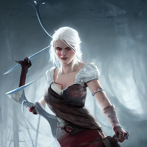 Image similar to ciri from witcher, blood, paint by greg rutkowski