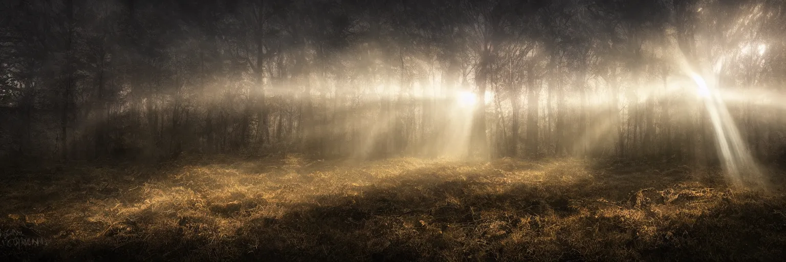 Image similar to planetary explosion, lost place photo, sunrays, mystic, mist, volumetric lights, wilderness, dirt, dramatic, cinematic, 8K, award winning photo,