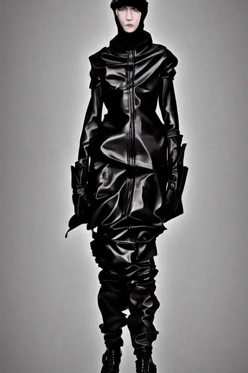 Image similar to beautiful androgynous high fashion avant garde techwear look and clothes, we can see them from feet to head, highly detailed and intricate, luxury, cinematic, rick owens, yohji yamamoto, y 3, outfit photo, hot on r / streetwear, trending on artstation,