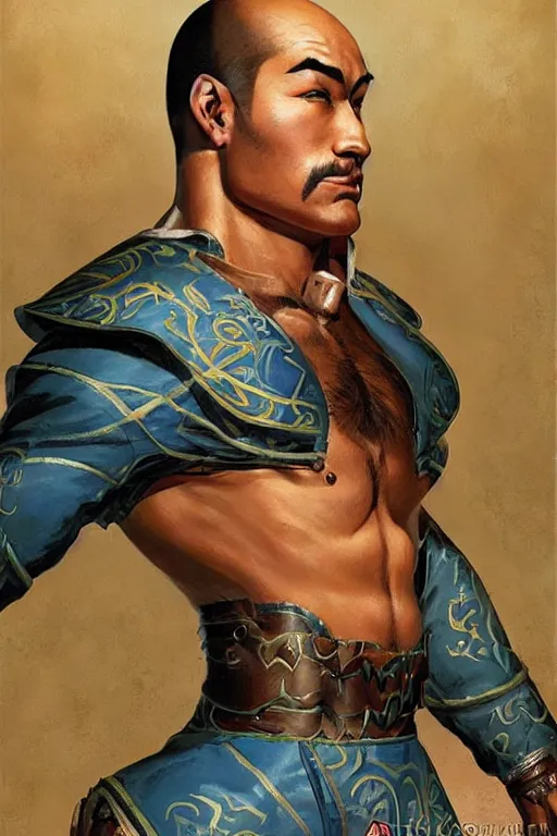 Image similar to beautiful gorgeous bald kazakh guy with a short beard, painted by tom lovell, alex malveda, greg staples