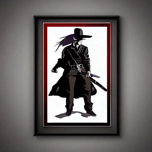 Image similar to noir samurai gunslinger dueling cowboy, hyper realistic, noir, dark, bloody