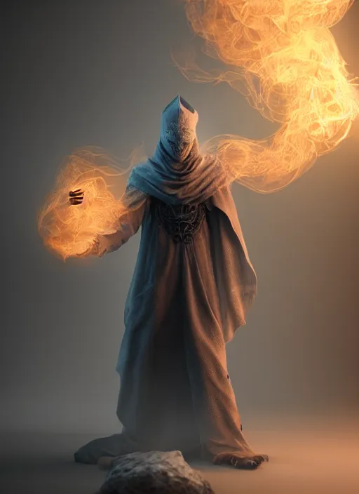 Image similar to highly detailed stunning image of ghost sorcerer full body, 3 d octane render, unreal engine, hyper realistic, realistic, soft illumination, surrounded in dask wispy smoke, trending artstation
