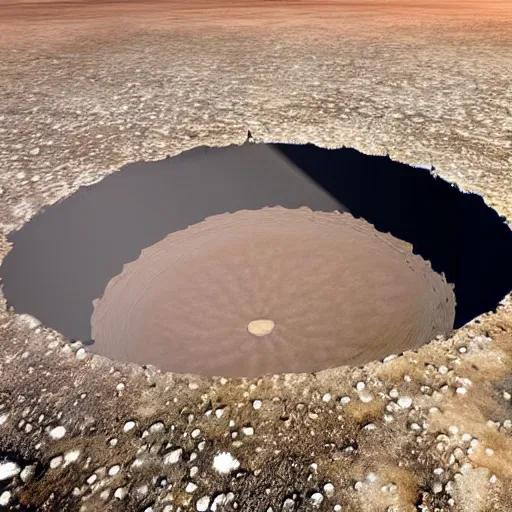 Image similar to a large nuclear crater in london, realistic, taken on drone camera.