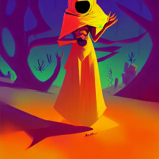 Image similar to curled perspective digital art of woman with keffiyeh covered face by anton fadeev from nightmare before christmas