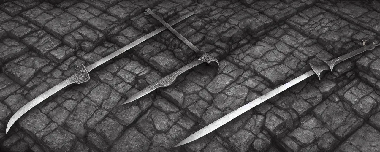 Prompt: basic steel sword, steel, shortsword, medieval, engravings, forged, blacksmith product design, art by gerald brom, greg rutkowski and artgerm and james jean and zdzisław beksinski, 8 k, unreal engine, c 4 d