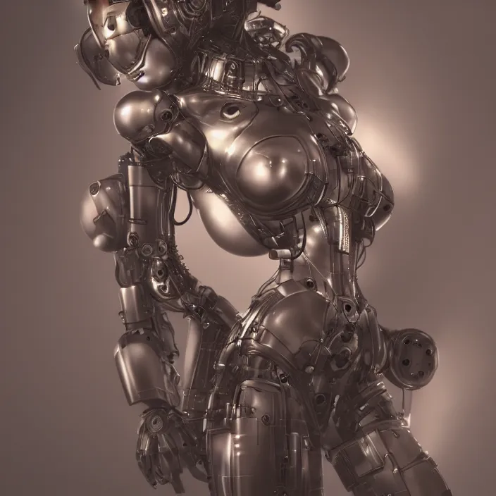 Prompt: dieselpunk robotic mistress, extremely detailed, plush, intricate, soft light, volumetric, blender, digital painting, art station, by yoshitaka amano