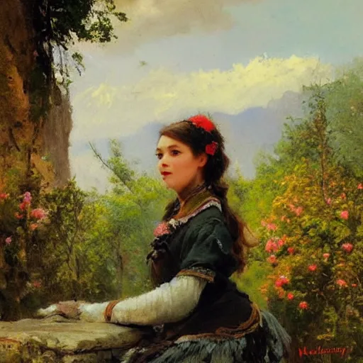 Image similar to a portrait of a character in a scenic environment by nikolay makovsky