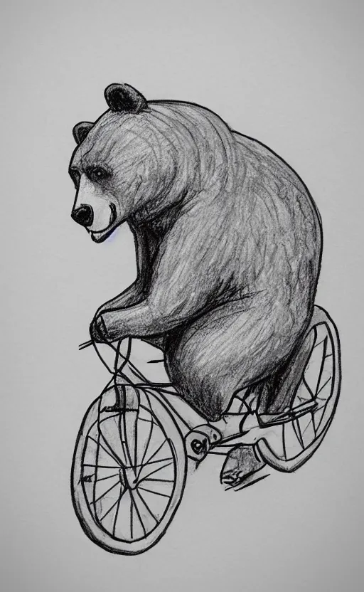 Image similar to sketch drawing of a bear riding a bicycle