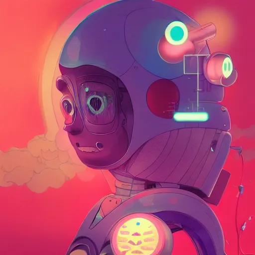 Image similar to a kawaii gouache painting, by yoshitomo nara, by beeple, by yoshitaka amano, by victo ngai, by shaun tan, by good smile company, detailed anime 3 d render of an attractive male modular mechanical android, portrait, cgsociety, by peter mohrbacher, by lisa frank, futuristic setting, gel lighting neon glow -