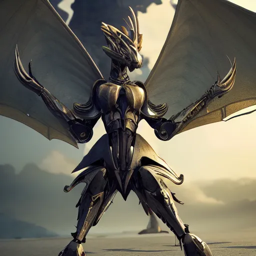 Prompt: a highly detailed beautiful anthropomorphic robot female dragon with smooth and streamlined armor, sharp and intimidating claws on her hands and feet, long tail with a blade on the end, doing an elegant pose on the beach, artstation, DeviantArt, professional, octane render