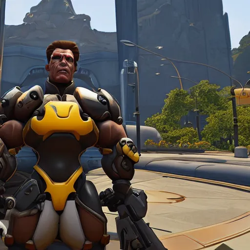 Image similar to a screenshot of arnold schwarzenegger in overwatch