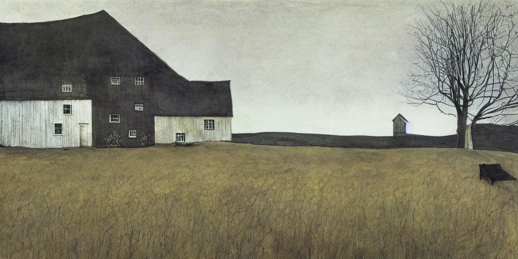 Image similar to a lonely house, painting by Andrew Wyeth