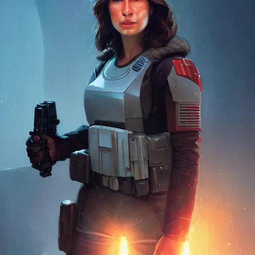 Image similar to portrait of a young woman by greg rutkowski, jaina solo, wearing the tactical gear of the galactic alliance, star wars expanded universe, she is about 1 6 years old, highly detailed portrait, digital painting, artstation, concept art, smooth, sharp foccus ilustration, artstation hq