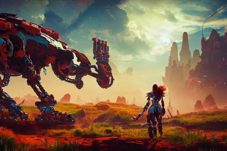 Image similar to scorcher machine mecanical creature robot of horizon forbidden west horizon zero dawn bioluminiscence global illumination ray tracing hdr fanart arstation by ian pesty and alena aenami artworks in 4 k