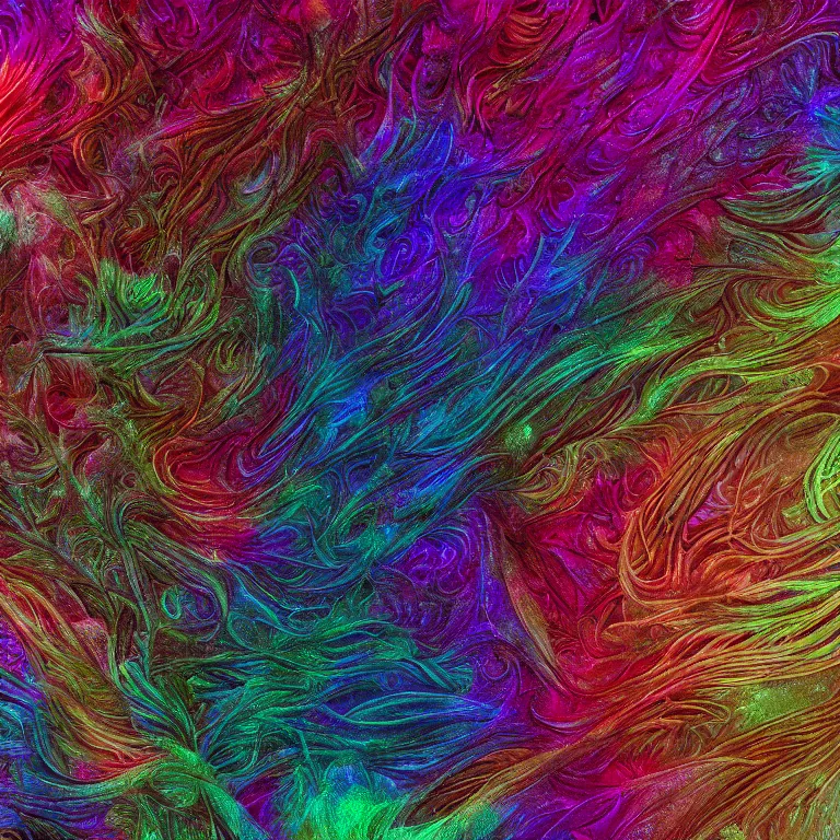 Image similar to an highly detailed irregular warped fractal of feathers by Emek Golan, background of outer space neon nebulas by Pilar Gogar, 8k hdr octane render